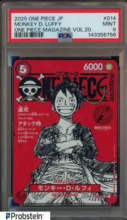 2025 ONE PIECE JPN PROMOS ONE PIECE MAGAZINE VOL.20 #014 MONKEY D. LUFFY PSA 9 - Image 1