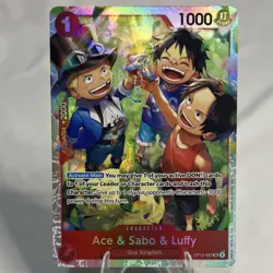 Bandai Ace & Sabo & Luffy OP13-007 Two Legends Secret Rare Foil Full Art 1000 - Image 1