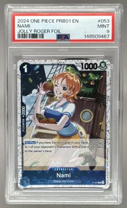 148509467 Nami 2024 One Piece The Best #P-053 Jolly Roger Foil PSA 9 - Image 1
