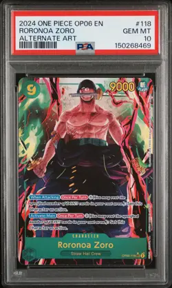 2024 ONE PIECE OP06-WINGS OF THE CAPTAIN ALTERNATE ART #118 RORONOA ZORO PSA 10 - Image 1