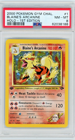 2000 Pokemon Gym Challenge Blaine's Arcanine 1/132 1st Edition Holo PSA 8 - Image 1