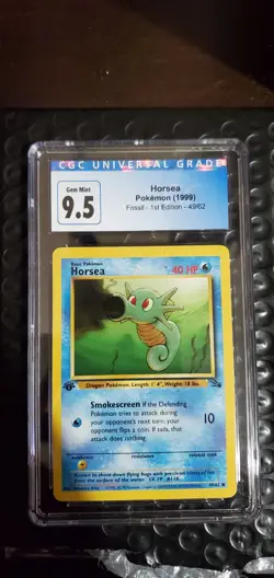 CGC 9.5 Pokemon 1st Edition Horsea 49/62 Fossil Set - Common - Image 1