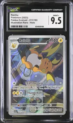 CGC 9.5 MINT + Raichu 211/193 Paldea Evolved Illustration Rare Holo Pokemon - Image 1