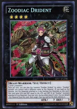 Yugioh Zoodiac Drident MP17-EN208 Secret Rare 1st Ed - NM - Image 1