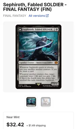 Sephiroth Fabled Soldier Magic the Gathering Card, Final Fantasy - Image 3