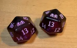 Set Of 2 Magic: The Gathering Dice - D20 Spindown MTG Purple Glitter - Image 1