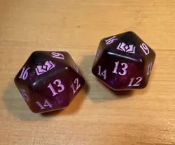 Set Of 2 Magic: The Gathering Dice - D20 Spindown MTG Purple Glitter - Image 2