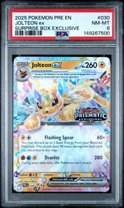 2025 POKEMON PRE EN-PRISMATIC EVOLUTIONS SURPRISE BOX EXCLUSIVE JOLTEON EX PSA 8 - Image 1