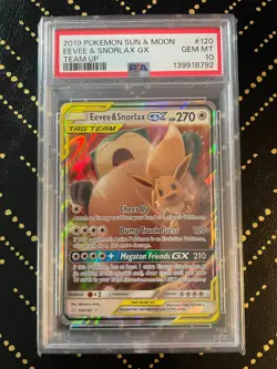 2019 Pokemon Sun & Moon Team Up Eevee & Snorlax GX 120/181 PSA 10 Gem Mint - Image 1