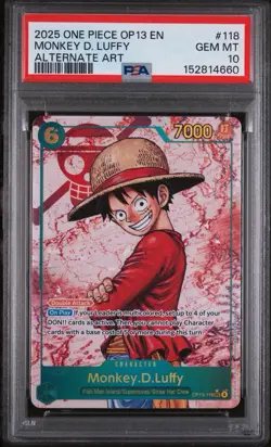 2025 One Piece OP13 EN Alternate Art #118 Monkey D. Luffy PSA 10 GEM MINT - Image 1