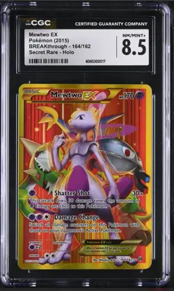 CGC 8.5 Mewtwo EX 2015 BREAKthrough 164/162 Secret Rare Holo Pokemon Card - Image 1
