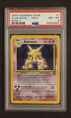 2000 Pokemon Base Set 2 Alakazam #1/130 Holo PSA 8 - Image 1