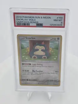 2019 Pokemon Sun & Moon Unbroken Bonds Snorlax Holo #158/214 PSA 8 - Image 1