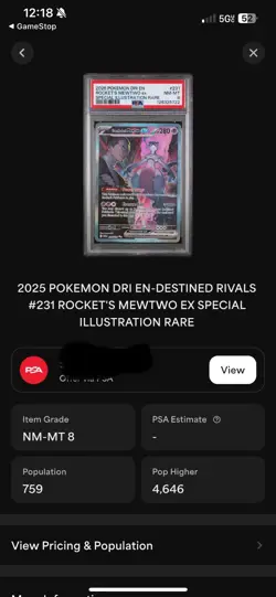 2025 POKEMON DRI SPECIAL ILLUSTRATION RARE #231 TEAM ROCKET'S MEWTWO EX PSA 8 - Image 1