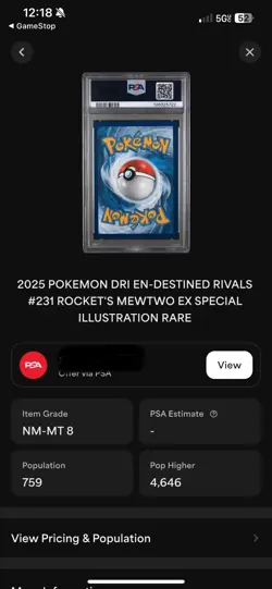 2025 POKEMON DRI SPECIAL ILLUSTRATION RARE #231 TEAM ROCKET'S MEWTWO EX PSA 8 - Image 2