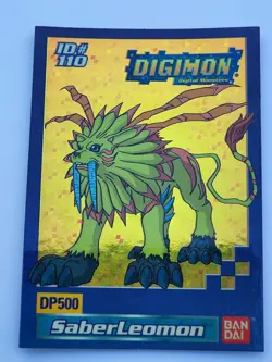 Rare FOIL PRISM Digimon Card SaberLeomon ID #110 Holo Card Toy Exclusive Bandai - Image 1