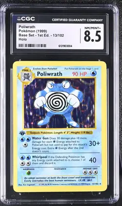 CGC 8.5 Poliwrath 13/102 Base Set 1st Edition Shadowless Holo Pokemon Card - Image 1