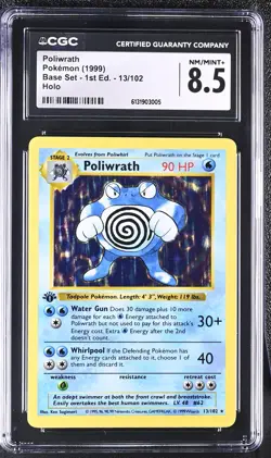 CGC 8.5 Poliwrath 13/102 Base Set 1st Edition Shadowless Holo Pokemon Card - Image 1
