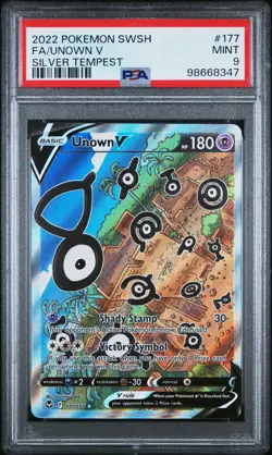 2022 Pokemon Sword & Shield Silver Tempest Full Art Unown #177/195 V Holo PSA 9 - Image 1