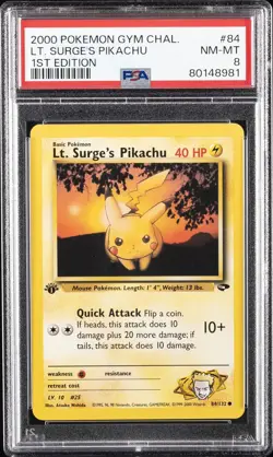 2000 POKEMON GYM CHALLENGE 1ST ED #84 LT. SURGE'S PIKACHU PSA 8 - Image 1