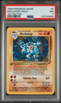1999 Pokemon Base Set Machamp #8/102 1st Edition Holo PSA 7 - Image 1