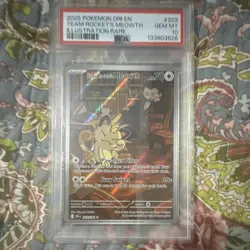 Pokemon PSA 10 Team Rocket's Meowth Sv10 203/182 Illustration Rare Holo - Image 1