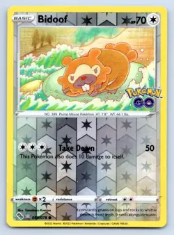 Pokemon Bidoof Pokemon GO PGO C REVERSE HOLO 059/078 NM - Image 1