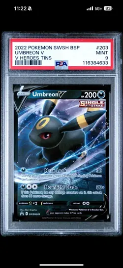 PSA 9 MINT 2022 POKEMON SWSH BLACK STAR PROMO #203 UMBREON V V HEROES TINS ENG - Image 1
