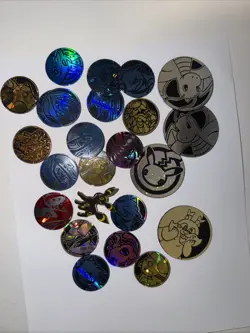 Pokemon Tcg Coin Lot 24 Count Mini And Large Coins And Pin Various Sets - Image 1