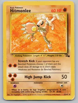 Hitmonlee 22/62 Rare Fossil Pokemon Unlimited HP - Image 1