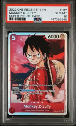 2022 ONE PIECE MONKEY.D.LUFFY PSA 10 SUPER PRE-RELEASE ST01-012 ENGLISH - Image 1