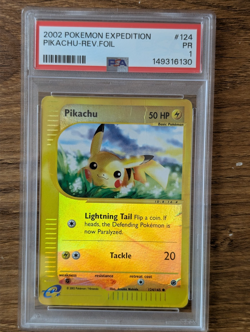 2002 Pokemon Expedition PSA 1 Pikachu Reverse Foil Holo #124 WOTC FRESH SLAB - Image 1