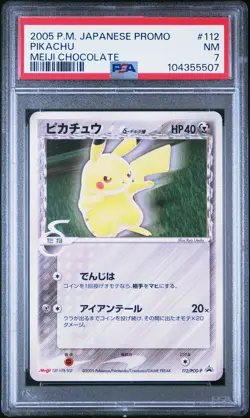2005 POKEMON JAPANESE PROMO MEIJI CHOCOLATE #112 PIKACHU PSA 7 - Image 1