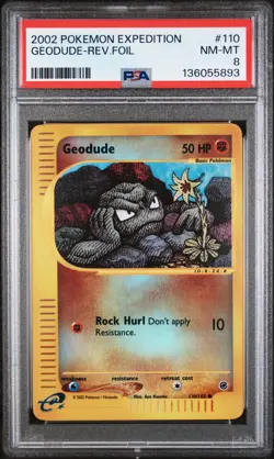 2002 POKEMON EXPEDITION #110 GEODUDE-REVERSE FOIL PSA 8 - Image 1