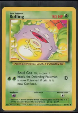 Koffing 51/102 Common Base Set Unlimited Pokemon Lightly Played - Image 1