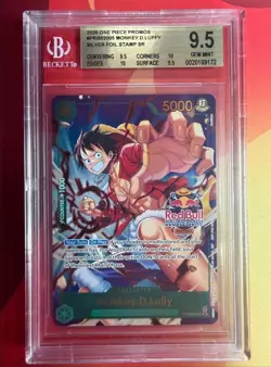 Monkey.D.Luffy Red Bull Double Don!! PRB02-005 Silver Foil + Gold Stamp BGS 9.5 - Image 1