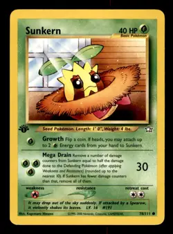 Sunkern 78/111 Common Neo Genesis Pokemon 1st Edition Near Mint - Image 1
