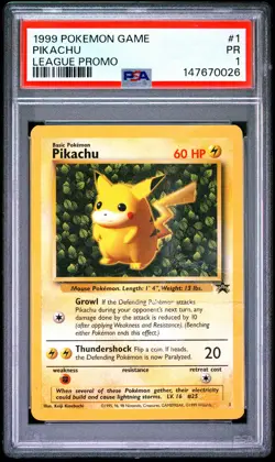 Pikachu League Promo PSA 1 1999 Pokemon League Promo #1 POP 24 - Image 1