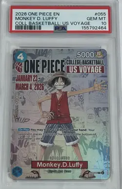 2026 One Piece EN College Basketball US Voyage #055 Monkey D Luffy PSA 10 - Image 1