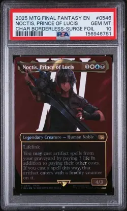 2025 MTG FINAL FANTASY BORDERLESS-SURGE FOIL #0546 NOCTIS PRINCE OF LUCIS PSA 10 - Image 1