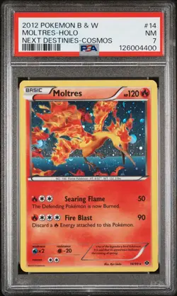 2012 POKEMON BLACK & WHITE NEXT DESTINIES COSMOS #14 MOLTRES-HOLO PSA 7 - Image 1