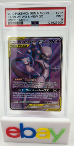 2019 Pokemon Mewtwo & Mew GX #222/236 Full Art PSA 9 - Unified Minds Tag Team - Image 1