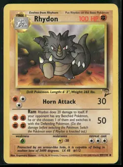 Rhydon 59/130 Uncommon Base Set 2 Pokemon Moderately Played - Image 1