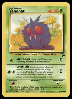 Venonat 97/130 Common Base Set 2 Pokemon Lightly Played - Image 1