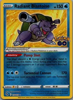 Radiant Blastoise Radiant Rare Pokemon GO 018/078 NM - Image 1