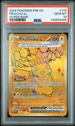 2025 Pokemon Prismatic Evolutions Pikachu ex 179/131 Hyper Rare Gold Holo PSA 10 - Image 1