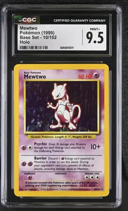 CGC 9.5 MINT+ Mewtwo 1999 Base Set 10/102 Holo Pokemon Card - Image 1