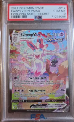 Pokemon TCG Sylveon Vmax SWSH07: Evolving Skies 212/203 Secret Rare PSA 10 - Image 1