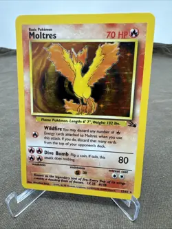 1999 Fossil Pokemon Card Moltres 12/62 Holo Rare MP - Image 1