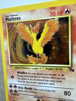 1999 Fossil Pokemon Card Moltres 12/62 Holo Rare MP - Image 2